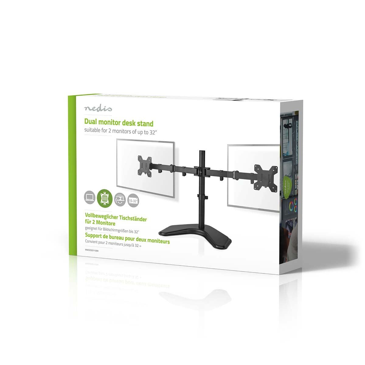 Nedis Desk Monitor Mount | 2 Screens | 15 - 32 " | 75x75 / 100x100 | Full Motion