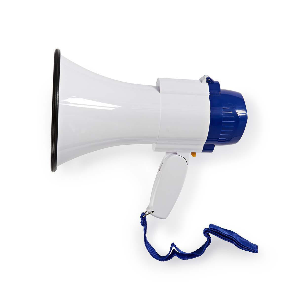 Sweex 10W Megaphone, 250m Range with Built-in Microphone, Siren, Adjustable Volume, Record Function - White & Blue