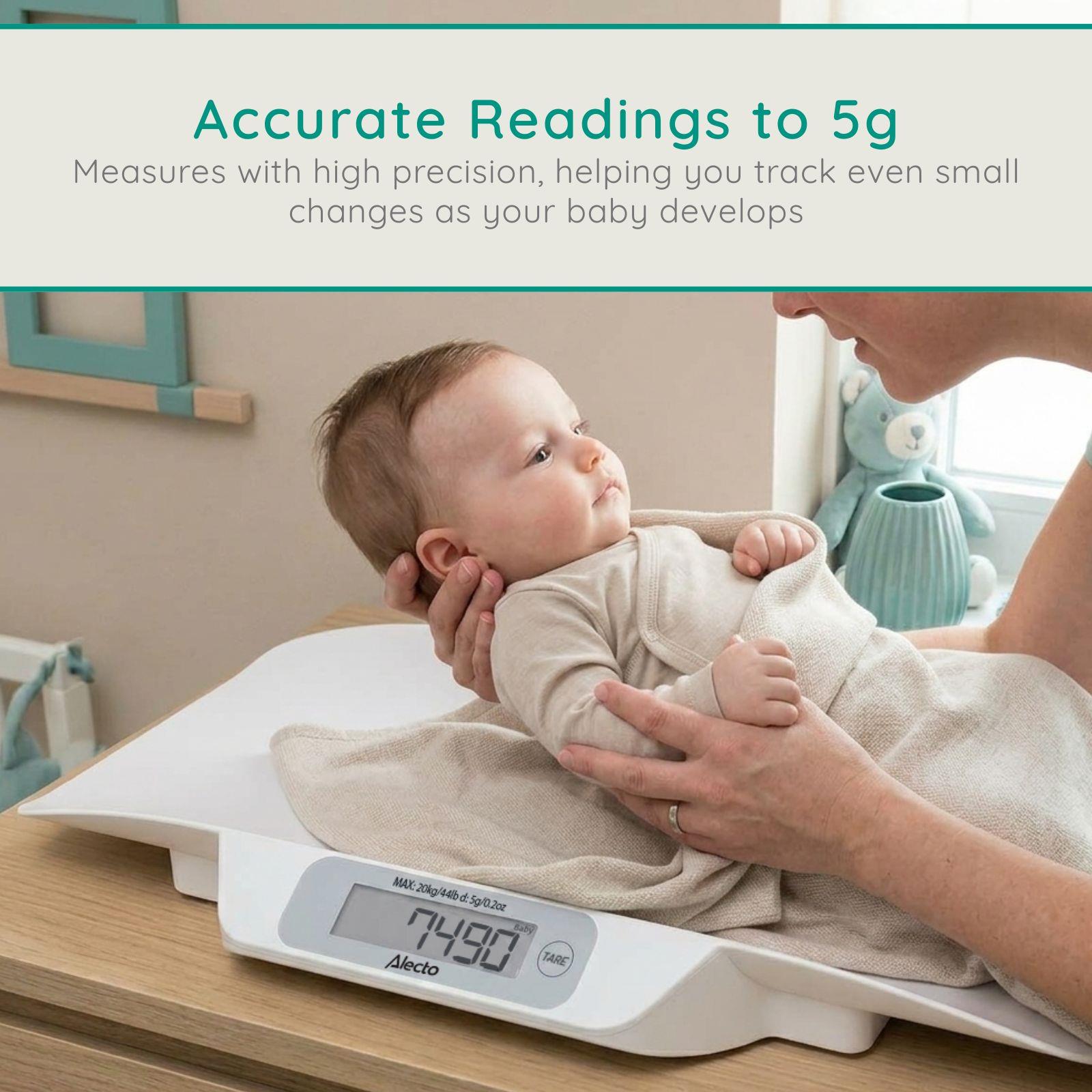 Alecto Baby Scale Digital Weight Scale Newborn 5 Gr Accurate Baby Scales - Baby Weighing Scales Max. 20 Kg - Baby Scale with Tare-Function - White