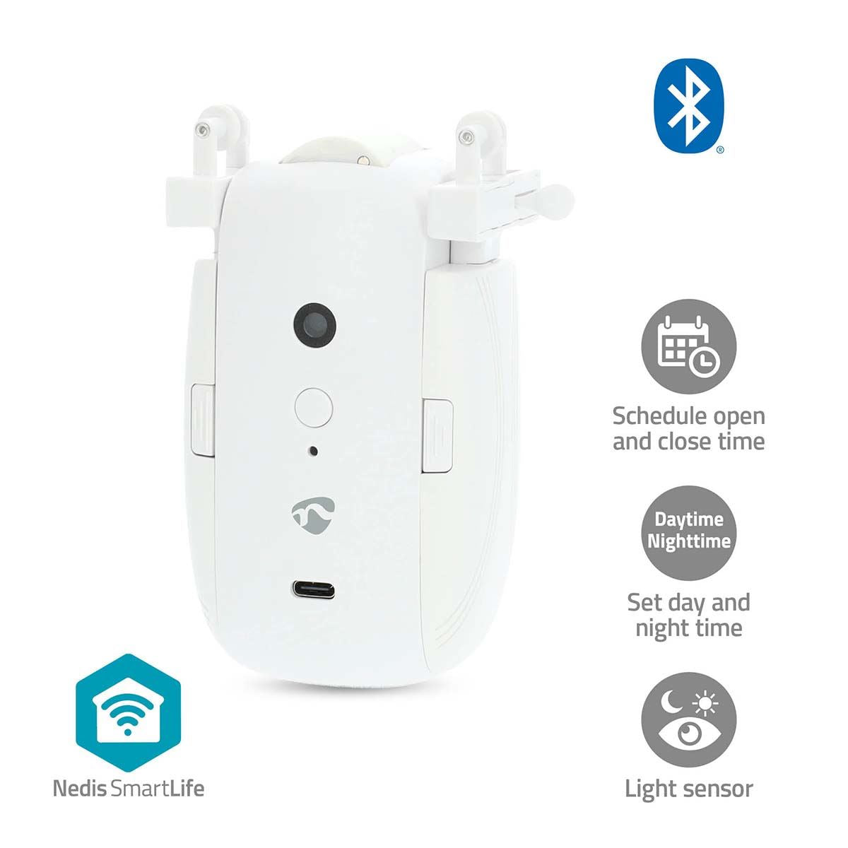 Nedis SmartLife Battery Powered / USB Powered Automatic SmartLife Curtain Robot Opener Bluetooth Cable System / U Rail  Voice Control  Timer 4000 mAh White