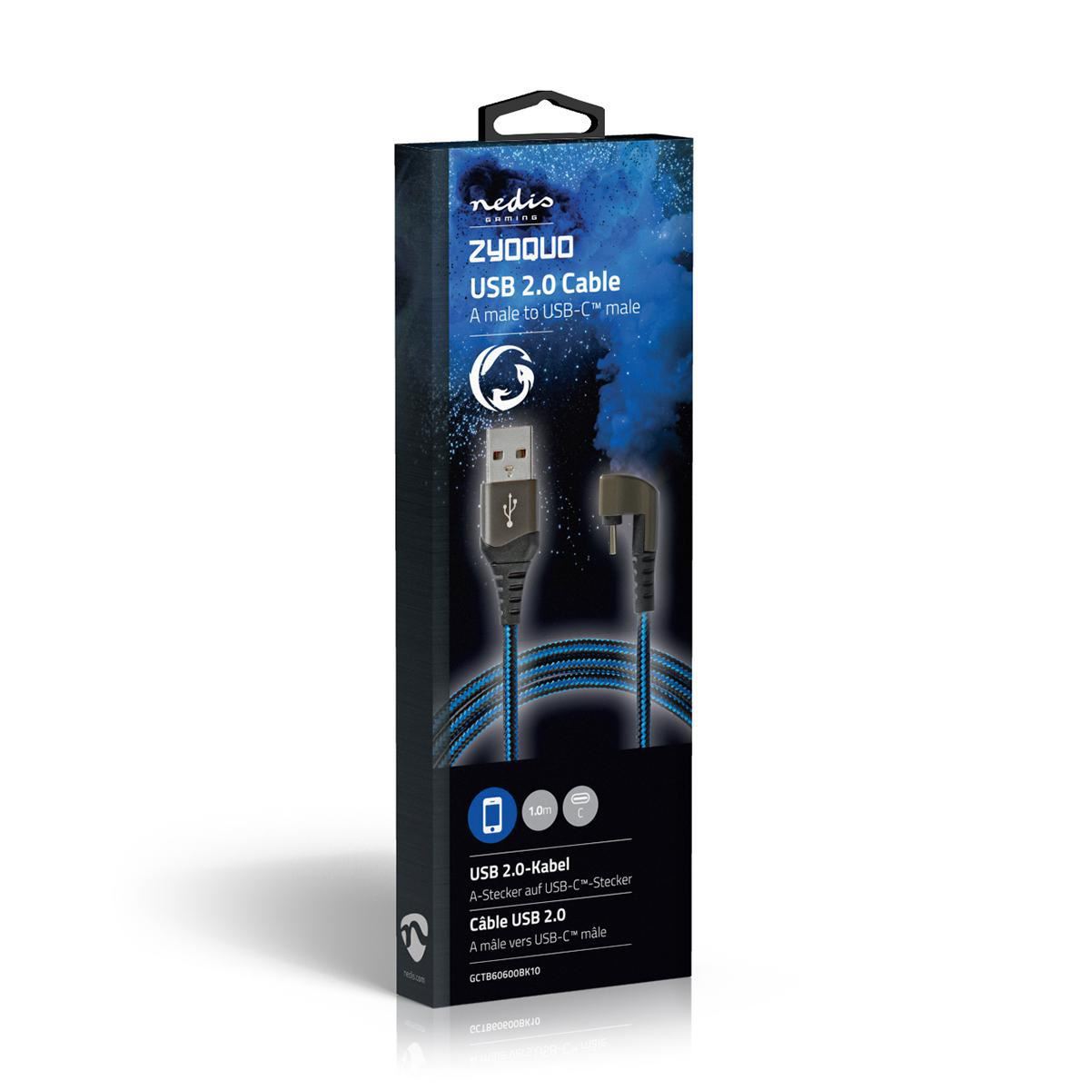 Nedis USB Cable | USB 2.0 | USB-A Male | USB-C™ Male | 480 Mbps | Gold Plated | 1.00 m | Round | Braided / Nylon | Black / Blue | Cover Window Box