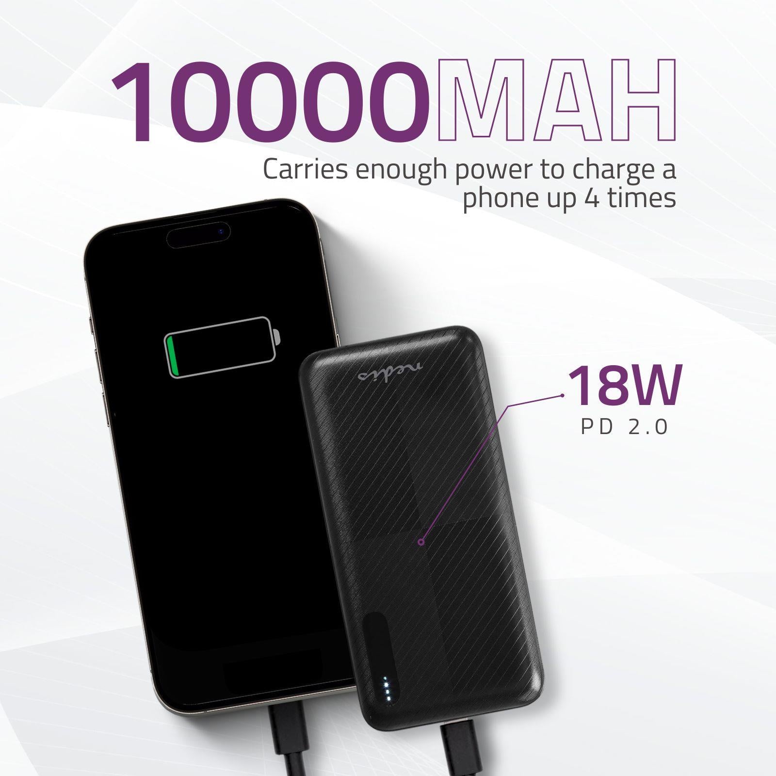 Nedis Powerbank | 10000 mAh | 1.5 / 2.0 / 3.0 A | Number of outputs: 2 | Output connection: 1x USB-A / 1x USB-C™ | Input connection: 1x Micro USB / 1x USB-C™ | PD2.0 18W | Lithium-Polymer