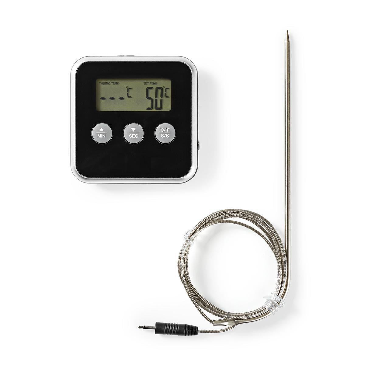 Nedis Meat Thermometer | Alarm / Timer | LCD Display | 0 - 250 °C | Black / Silver