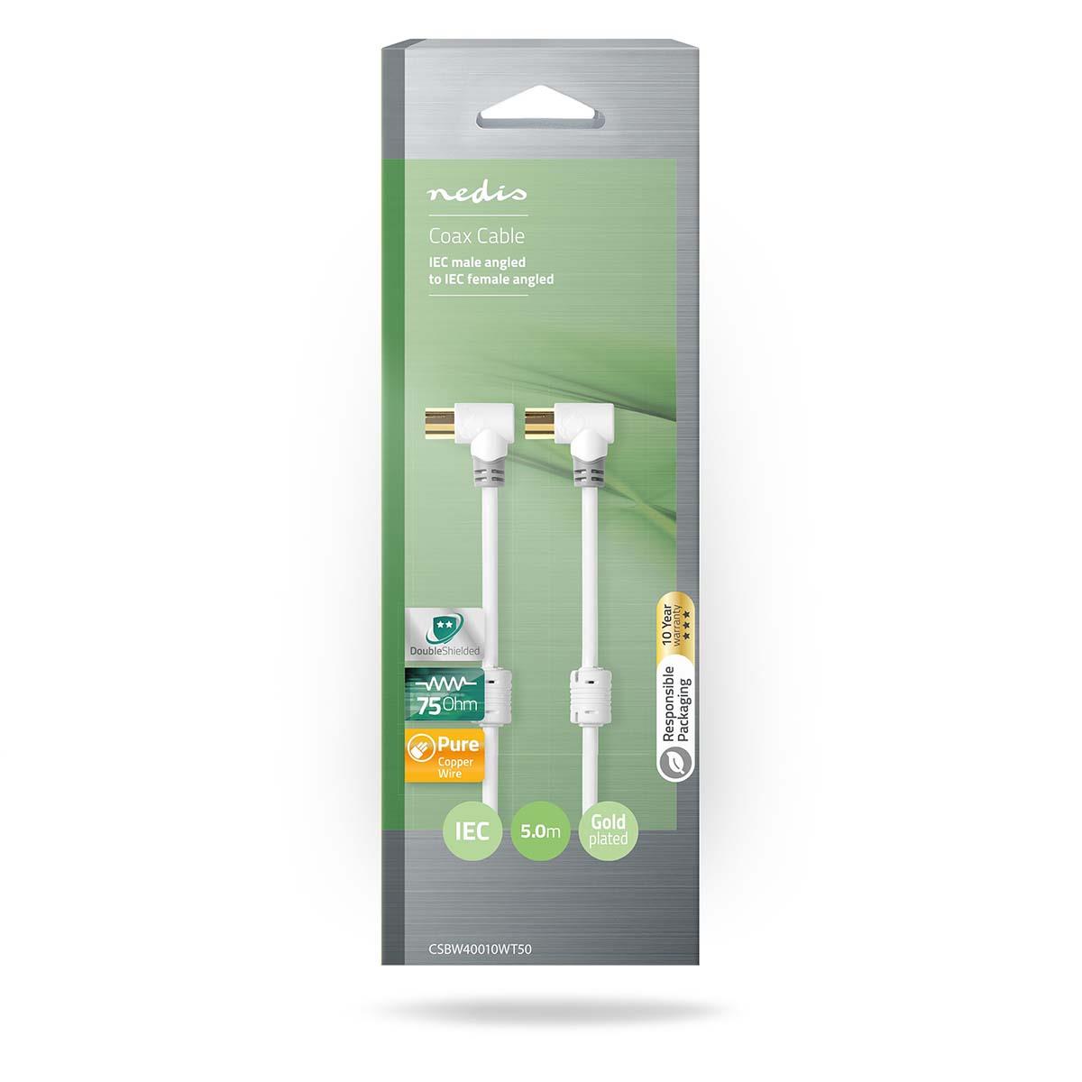 Nedis Coax Cable 100dB | IEC (Coax) Male Angled - IEC (Coax) Male Angled | 5.0 m | White