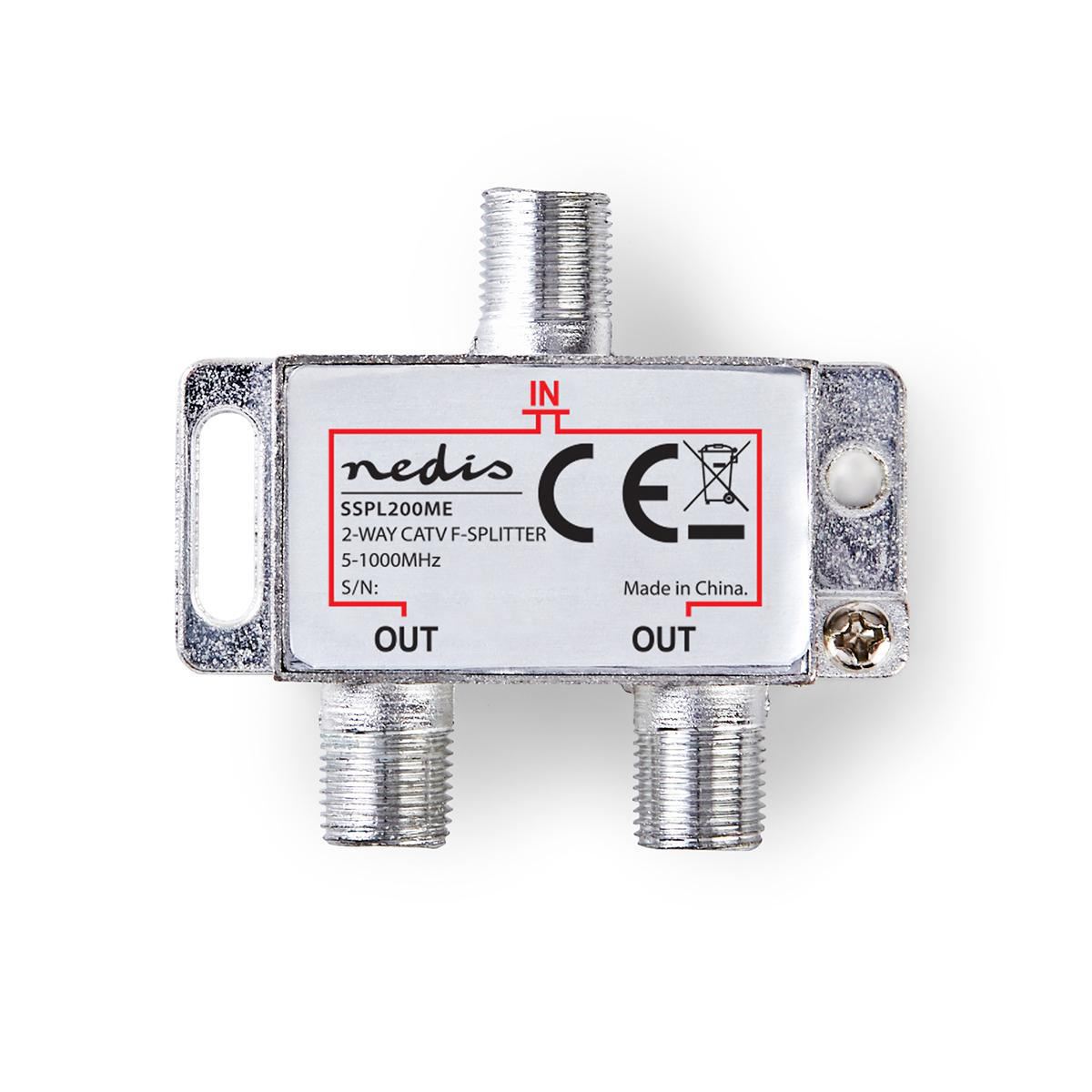 Nedis CATV Splitter | 5 - 1000 MHz | Insertion loss: 4.2 dB | Number of outputs: 2 | 75 Ohm | Zinc