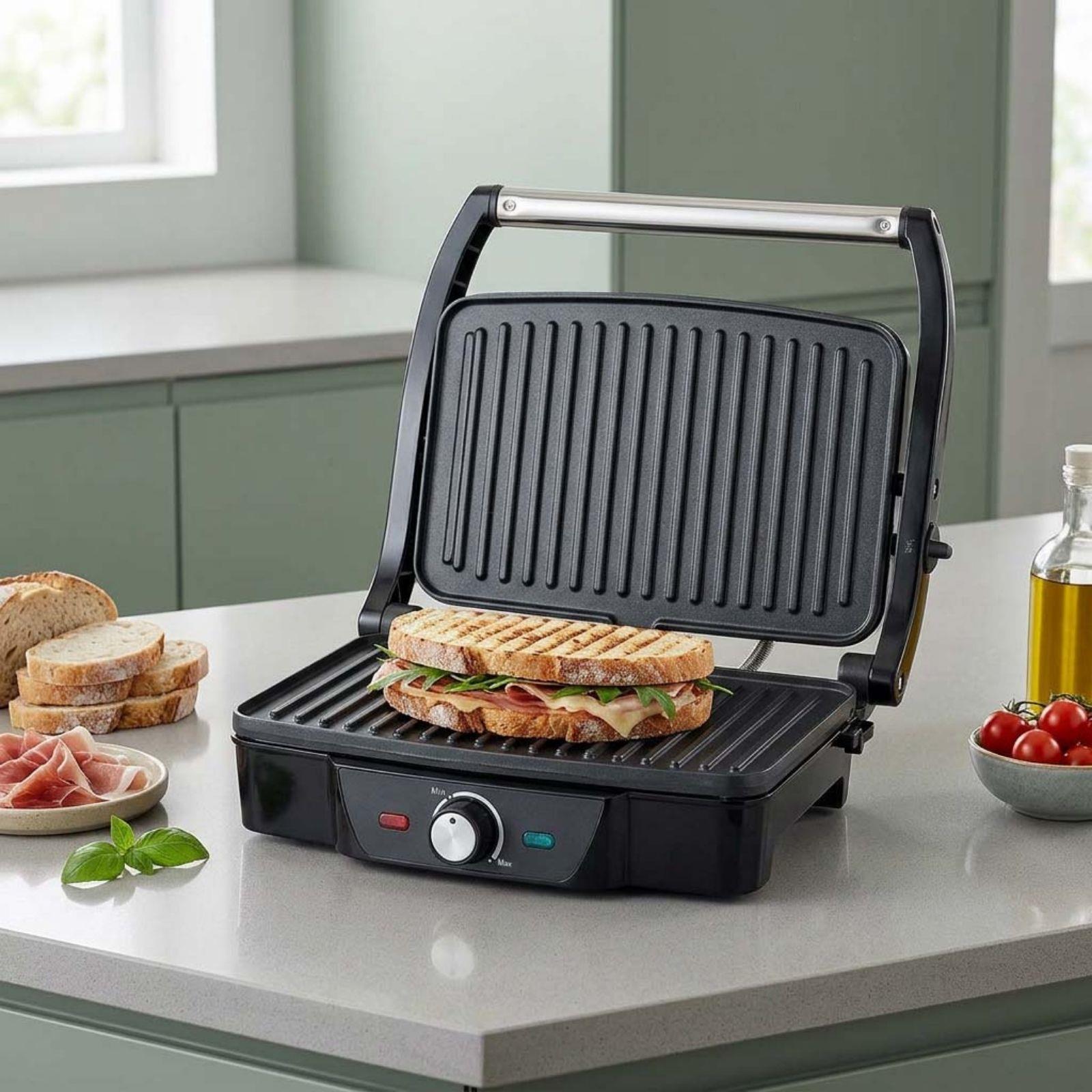 MELISSA 2-in-1 Electric Panini Press & Grill, Fold-Out, 1600W with Non-Stick Reversible Plates, Adjustable Temperature Control & Drip Tray