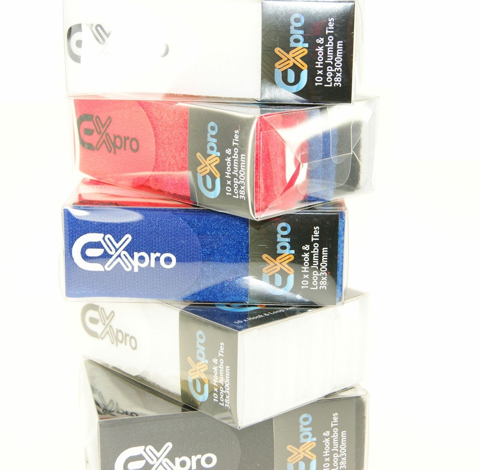 Ex-Pro Super Size XL Reusable Velcro Hook & Loop Self-Gripping Cable Ties 300mm x 38mm - 10 Pack Coloured