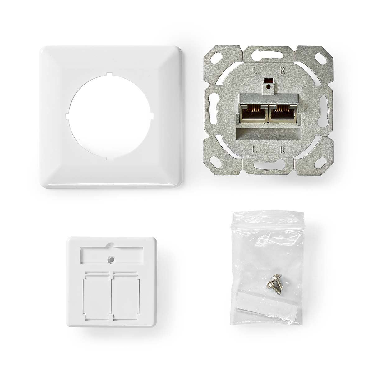 Nedis Network Wall Box | In-Wall | 2 port(s) | CAT6 | Straight | Female | Gold Plated | PVC | White | Box