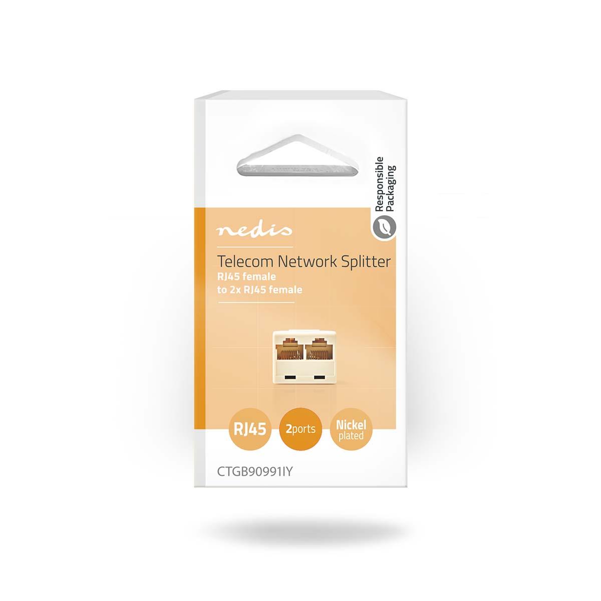 Nedis Telecom Network Splitter | RJ45 Female | 2x RJ45 Female | Gold Plated | Ivory | PVC | Box