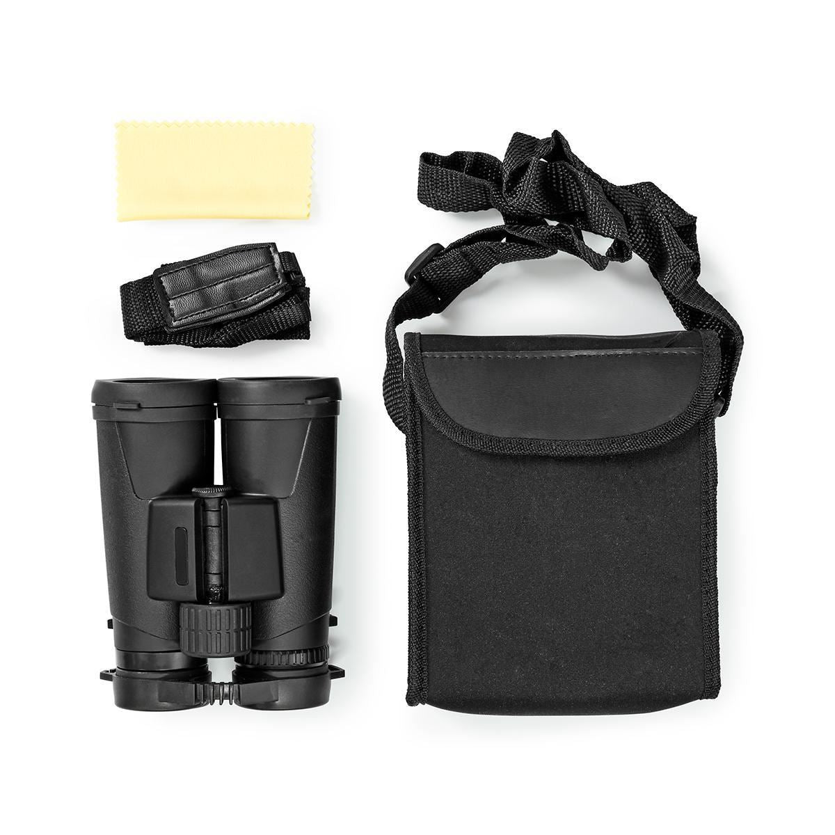 Nedis Binoculars 10x42 Roof Prism, Lightweight Travel Model with Rubber Grip, Dioptric Correction & 12mm Eye Relief for Spectacle Wearers, Black, Blue Lens