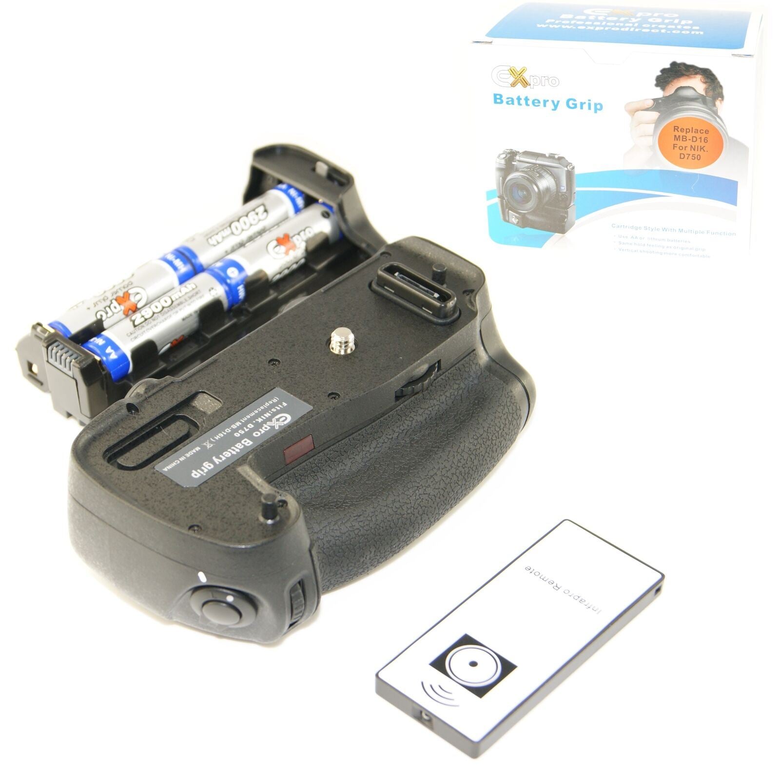 Ex-Pro Power Battery Grip Nikon MB-D16 EN-EL15 Battery Power Battery Grip Pack for Nikon D750 DSLR Camera, with Infrared Remote Shutter Release