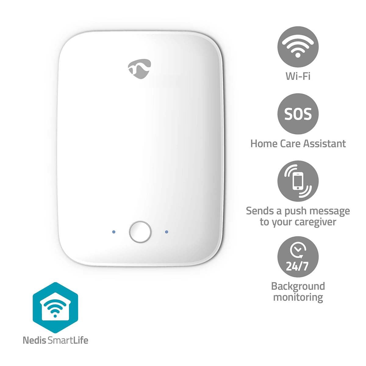 Nedis Smart Wi-Fi Fall Detector, Contactless Home Care Assistant for Senior Safety, Alerts for Falls, Wandering & Inactivity, Privacy Friendly, USB Powered, Compatible with Nedis Smartlife