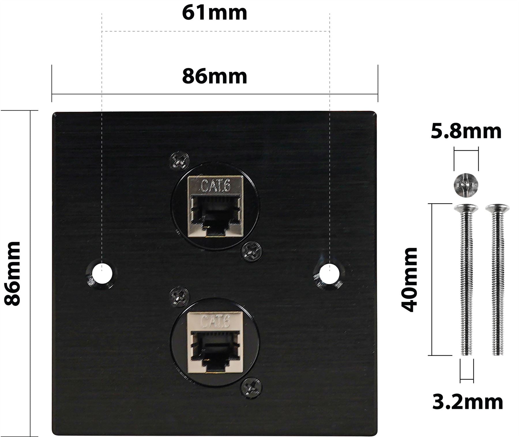 Black Wall Face Plate Electrical AV Slim Series 2 x Cat 6 Socket Wall Plate Metal