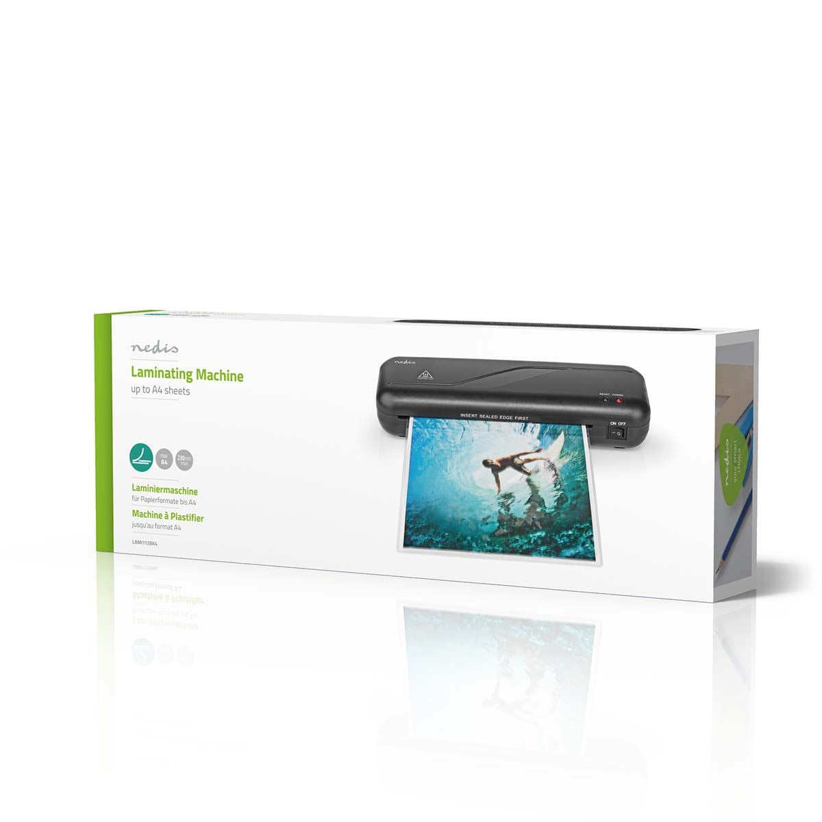 Nedis Laminator | Hot | A4 | 230 mm/min | Auto switch off | Mains Powered | Black