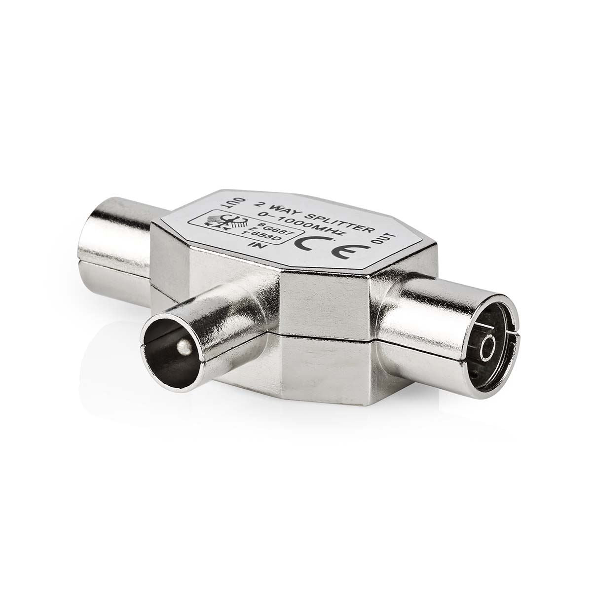 Nedis Satellite & Antenna Adapter | IEC (Coax) Male | 2x Coax Female | Nickel Plated | 75 Ohm | T-Splitter | Metal | Silver | 1 pcs | Envelope