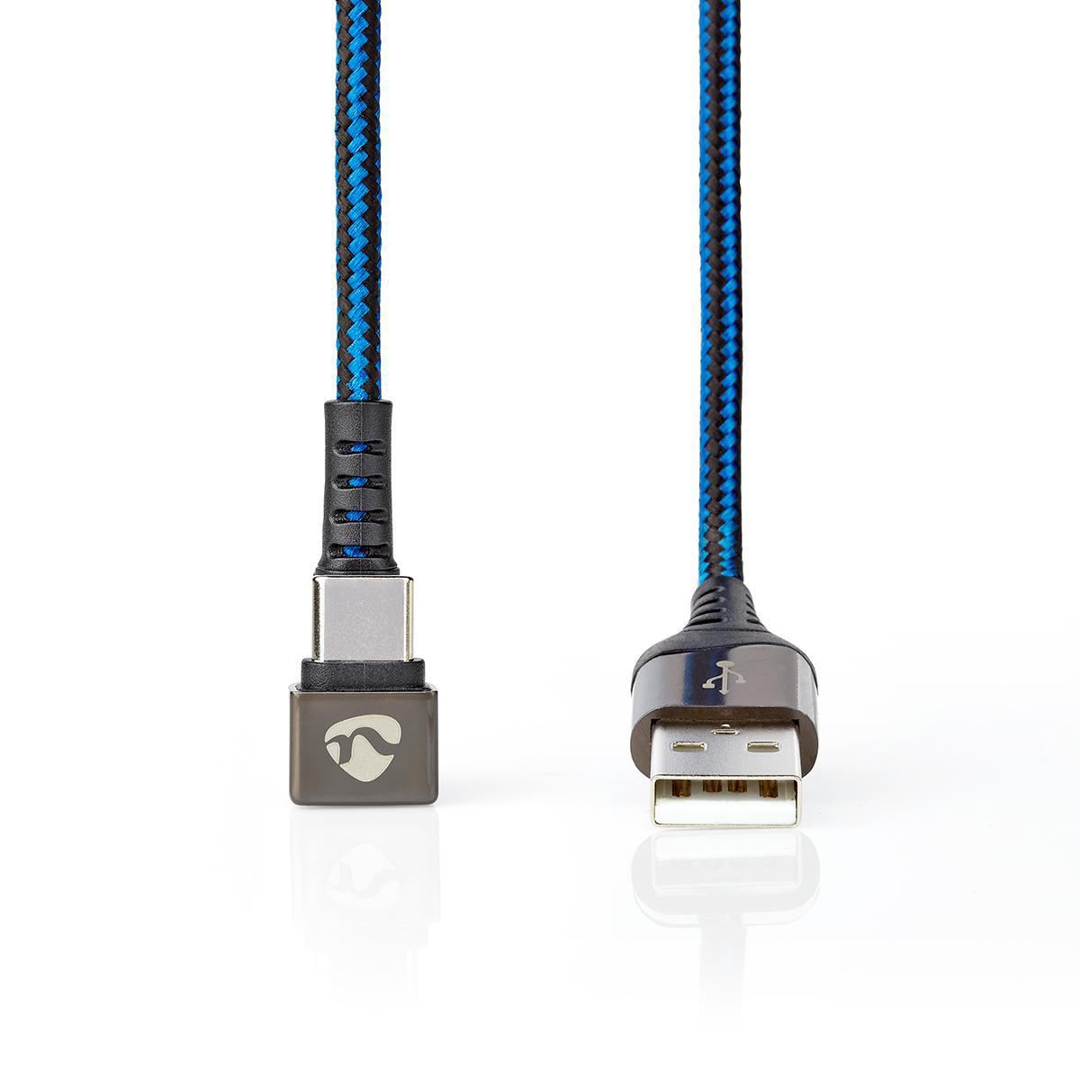 Nedis USB Cable | USB 2.0 | USB-A Male | USB-C™ Male | 480 Mbps | Gold Plated | 2.00 m | Round | Braided / Nylon | Black / Blue | Cover Window Box