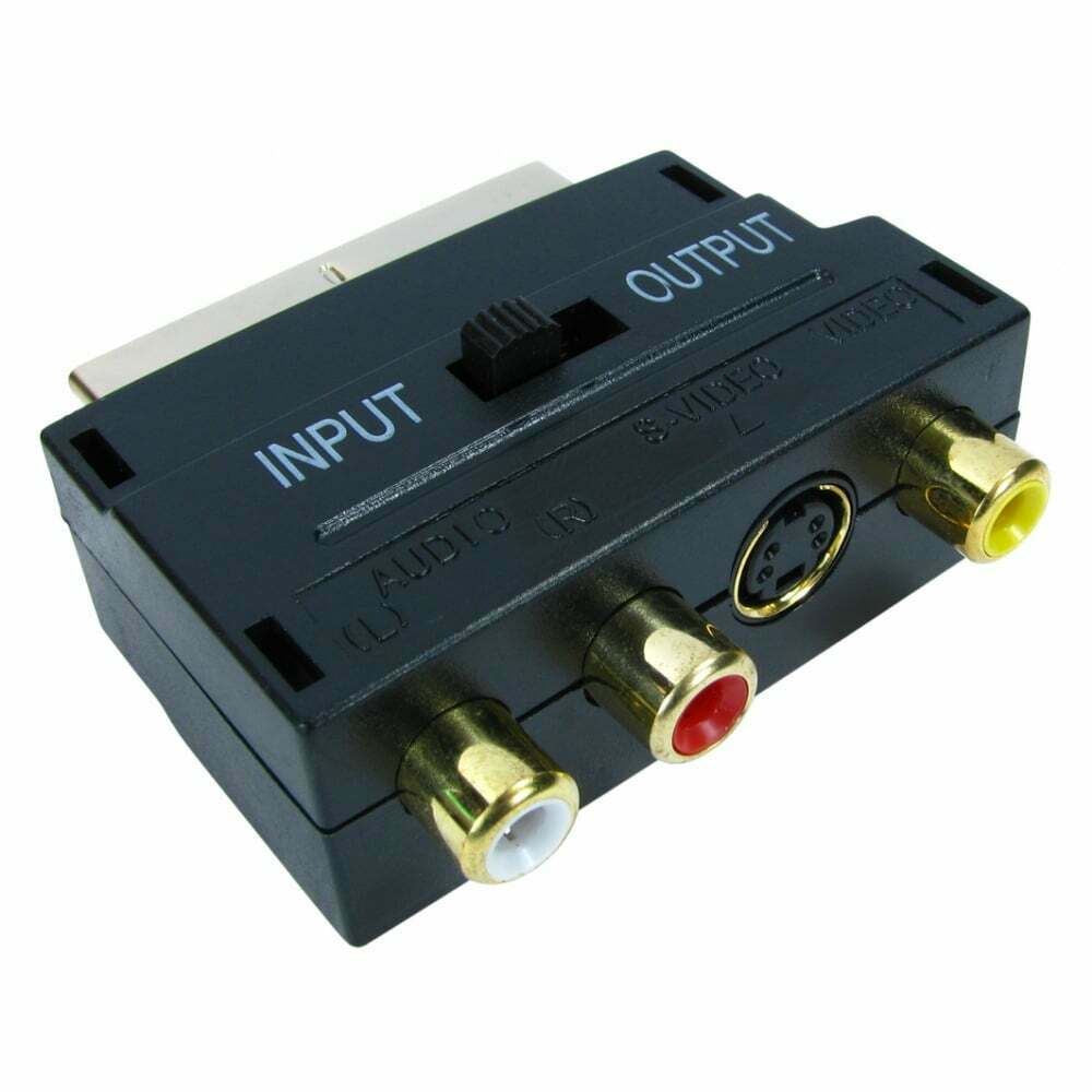 Ex-Pro SCART to 3 x RCA Composite & SVHS S-Video Adaptor (Input or Output Switched)