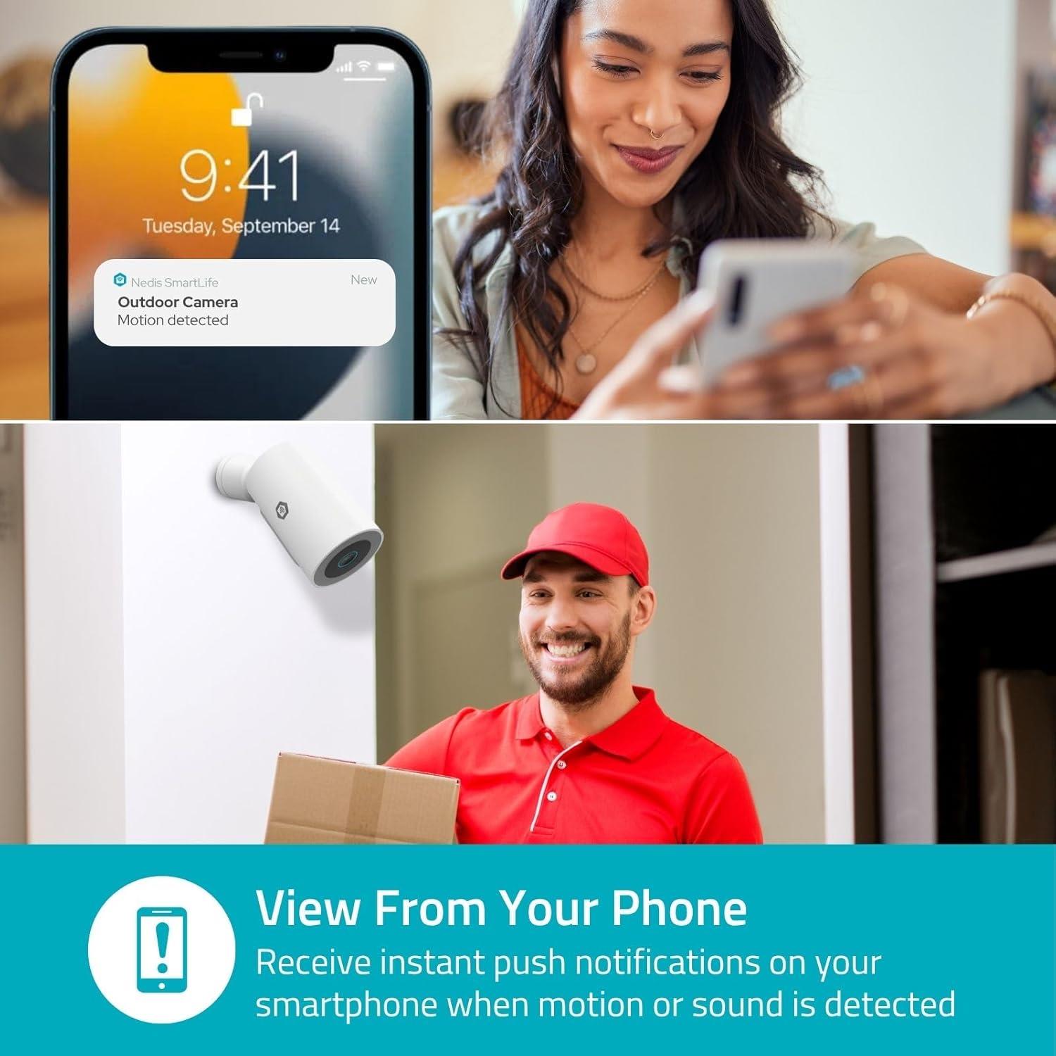 Nedis SmartLife Outdoor Camera | Spotlight | 3MP Full HD 1296p | IP65 | Cloud Storage (optional) / microSD (not included) / Onvif | 5 V DC | With motion sensor | Night vision | White