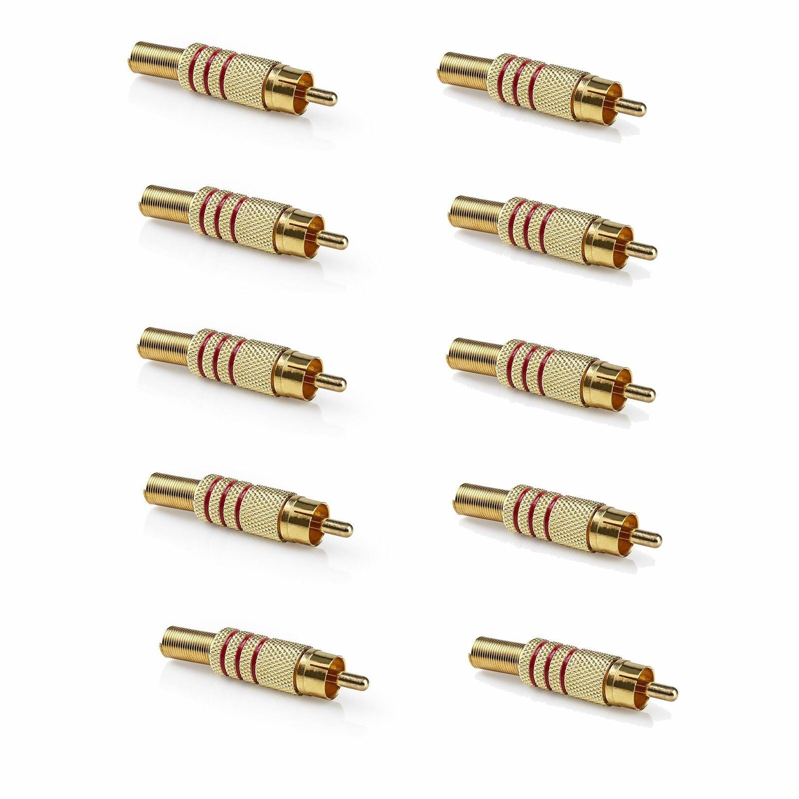 Nedis RCA Connector | Straight | Male | Gold Plated | Solder | Cable input diameter: 7.0 mm | Metal | Red | 10 pcs | Envelope