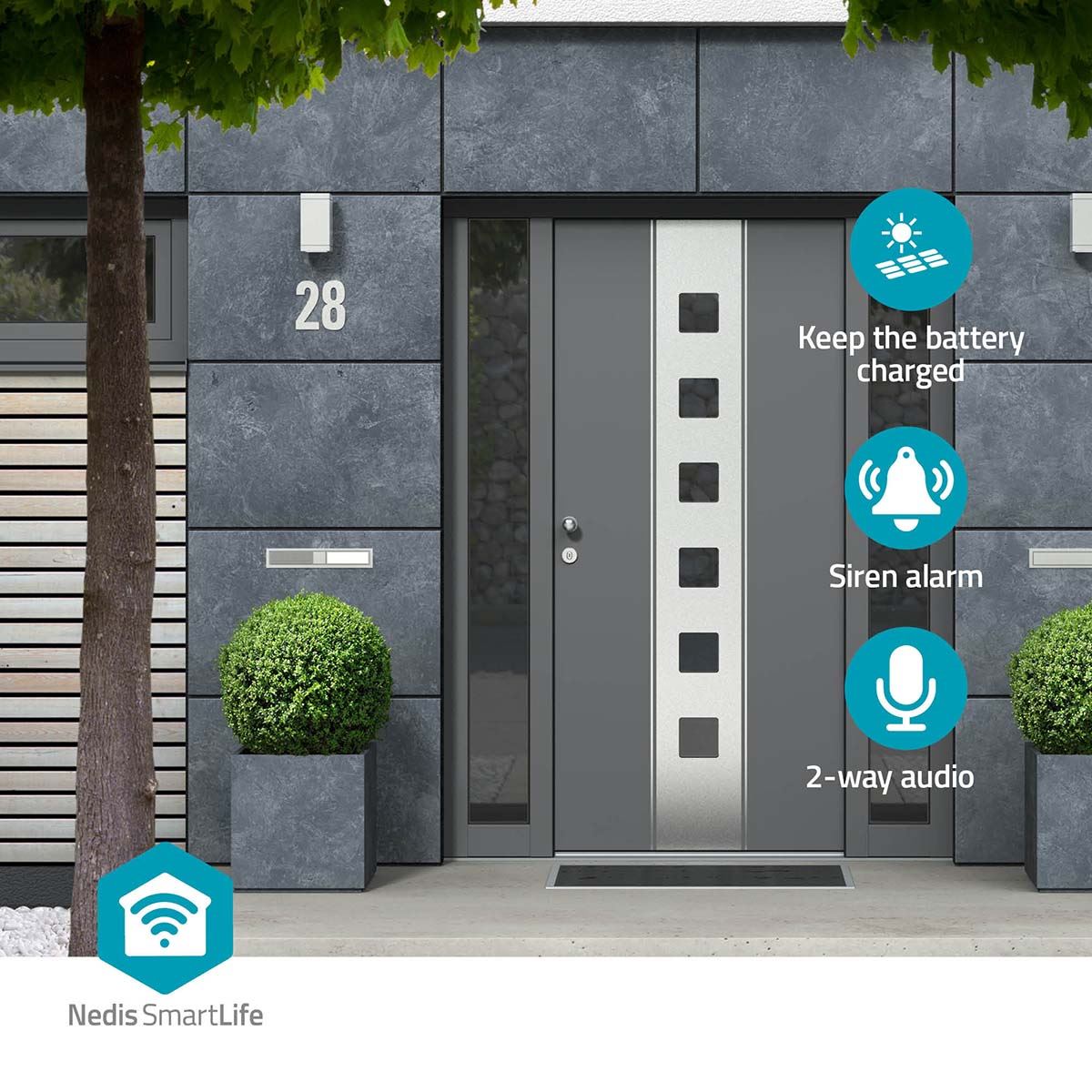 Nedis SmartLife Outdoor Camera HD CCTV PTZ Security WiFi Solar Battery Powered, 100% Wireless Operation