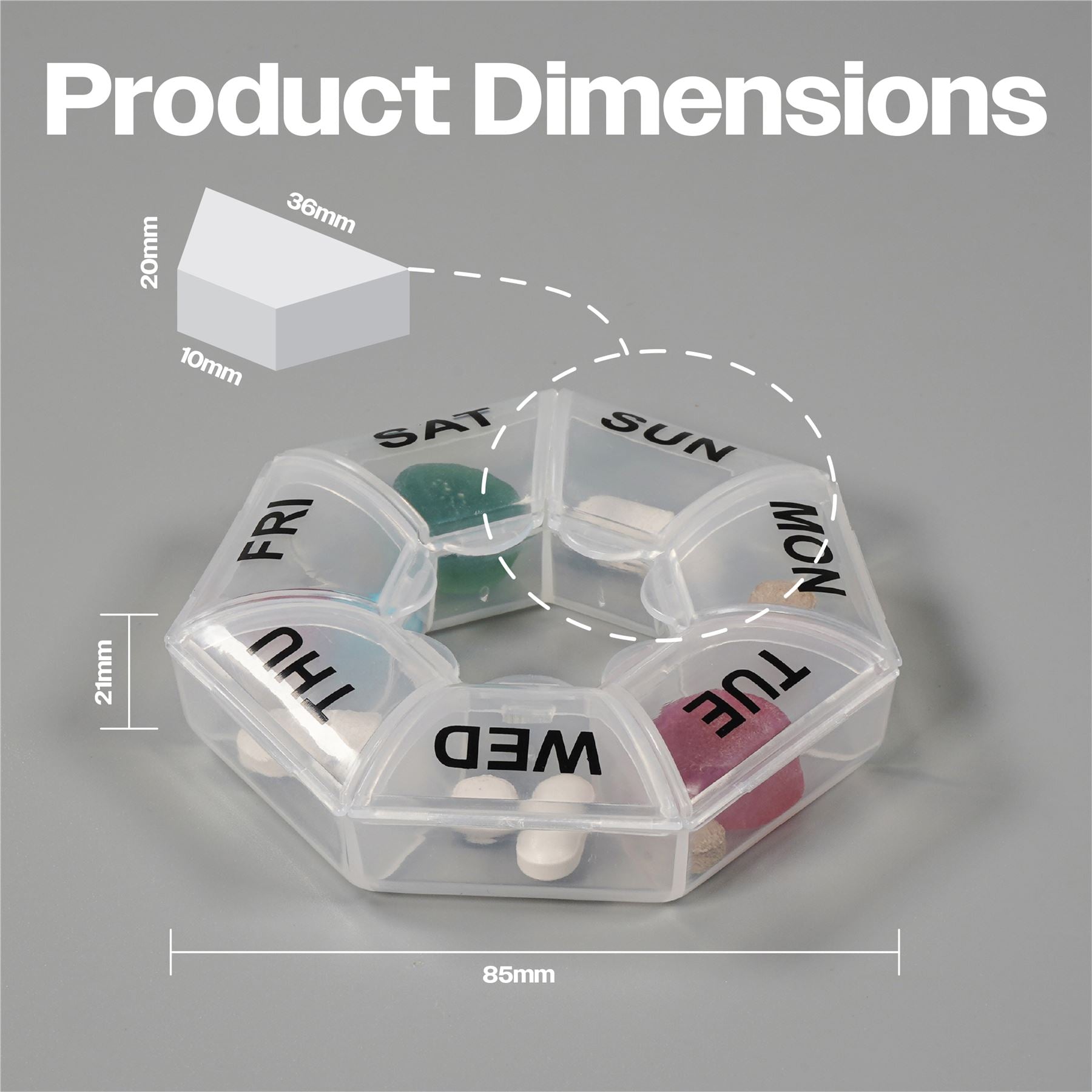 7 Day Weekly Pill Box.Compact,Portable,Easy Flip-Up Lids,Clearly Labelled Days of Week,Will Hold Several Pills per Compartment,Alzheimers,Dementia Aid