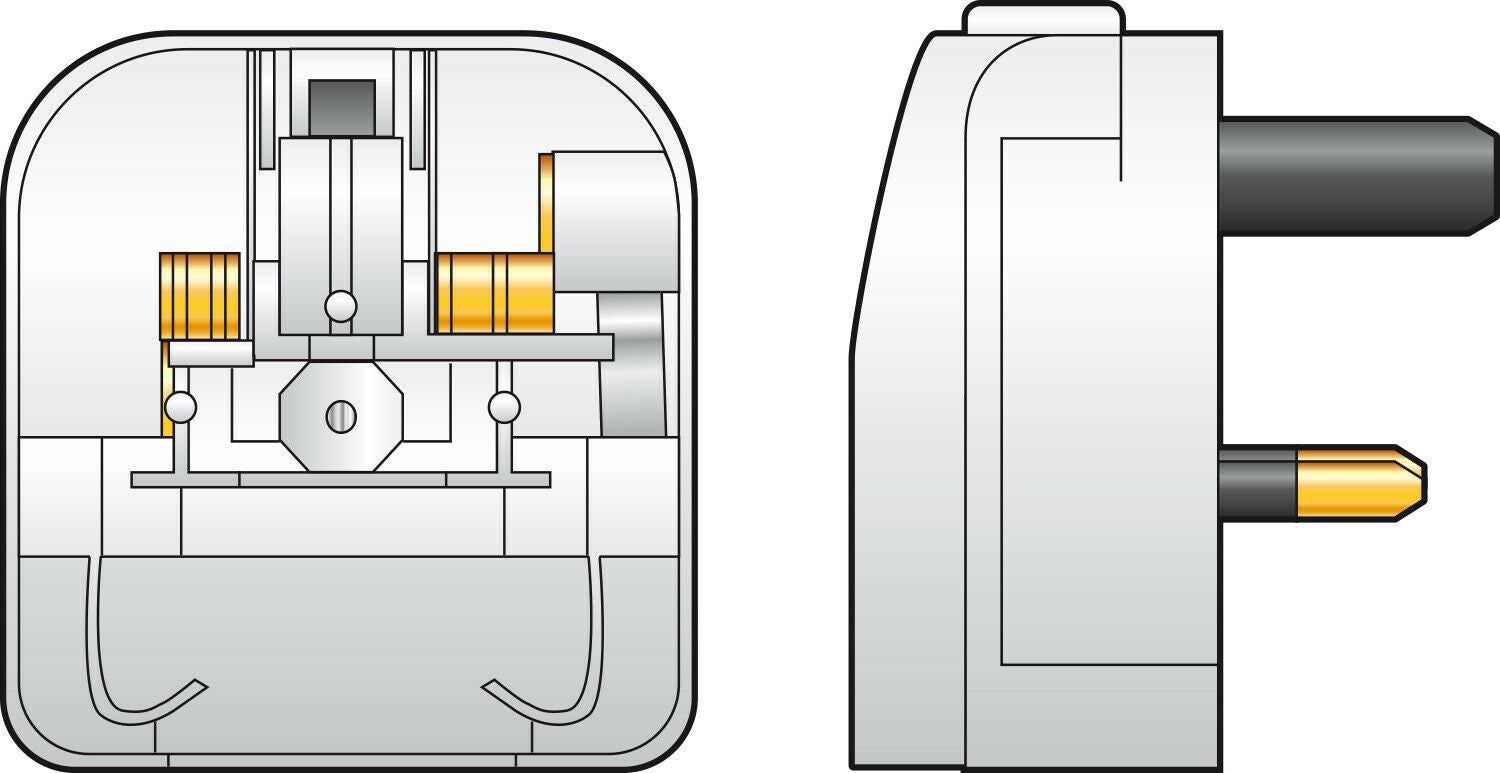 European 2 Pin EU Cable to UK Mains Plug Converter Adapter ECP Clamp-On 5A - White