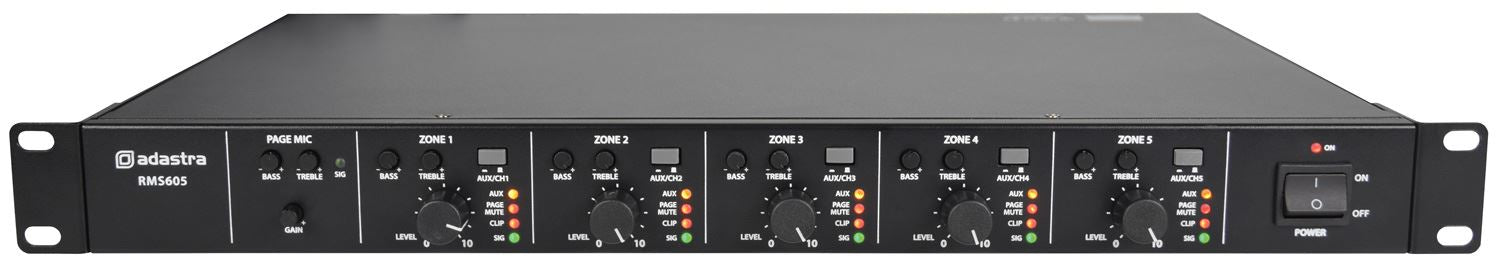 Adastra RMS605 Multi Channel Salve Amplifier 100V - 5 x 60W Outputs