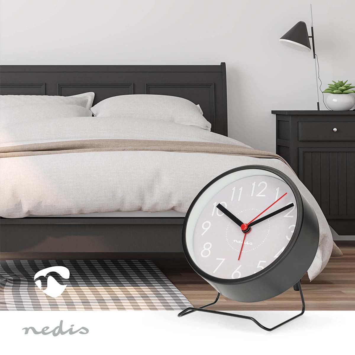 Nedis Analogue Silent Desk Alarm Clock with Snooze function | Black
