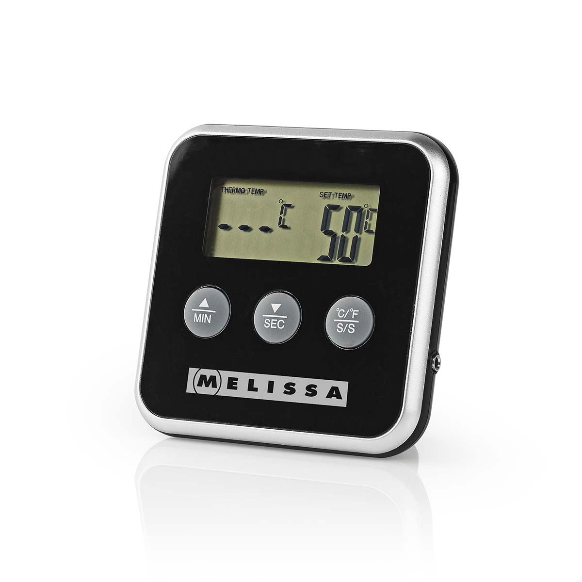 Melissa Leave-in Digital Food, Meat, Baking Thermometer Temperature Probe Cooking Kitchen BBQ, with Alarm, Timer - Black