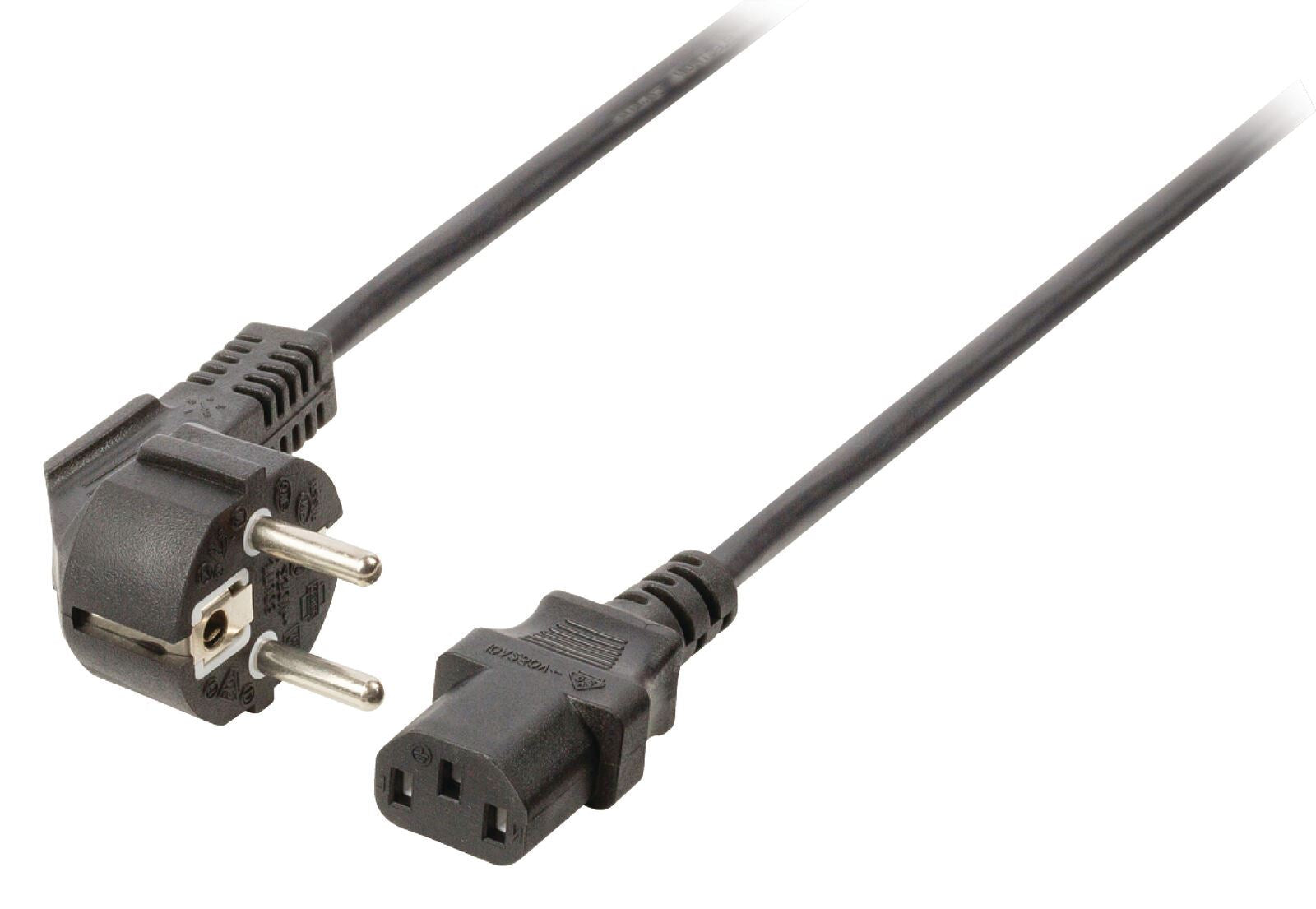 Power Cable | Plug with earth contact male | IEC-320-C13 | Angled | Straight | Nickel Plated | 1.80 m | Round | Black | PVC