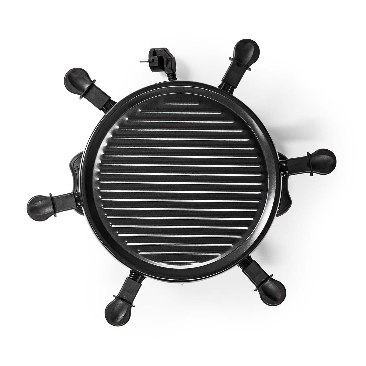 MELISSA Electric Raclette Gourmet Grill, 6 Person Indoor Non-Stick Tabletop Cooker, Removable Round Hot Plate, with 6 x Mini Cheese Pans & Spatulas, 800W