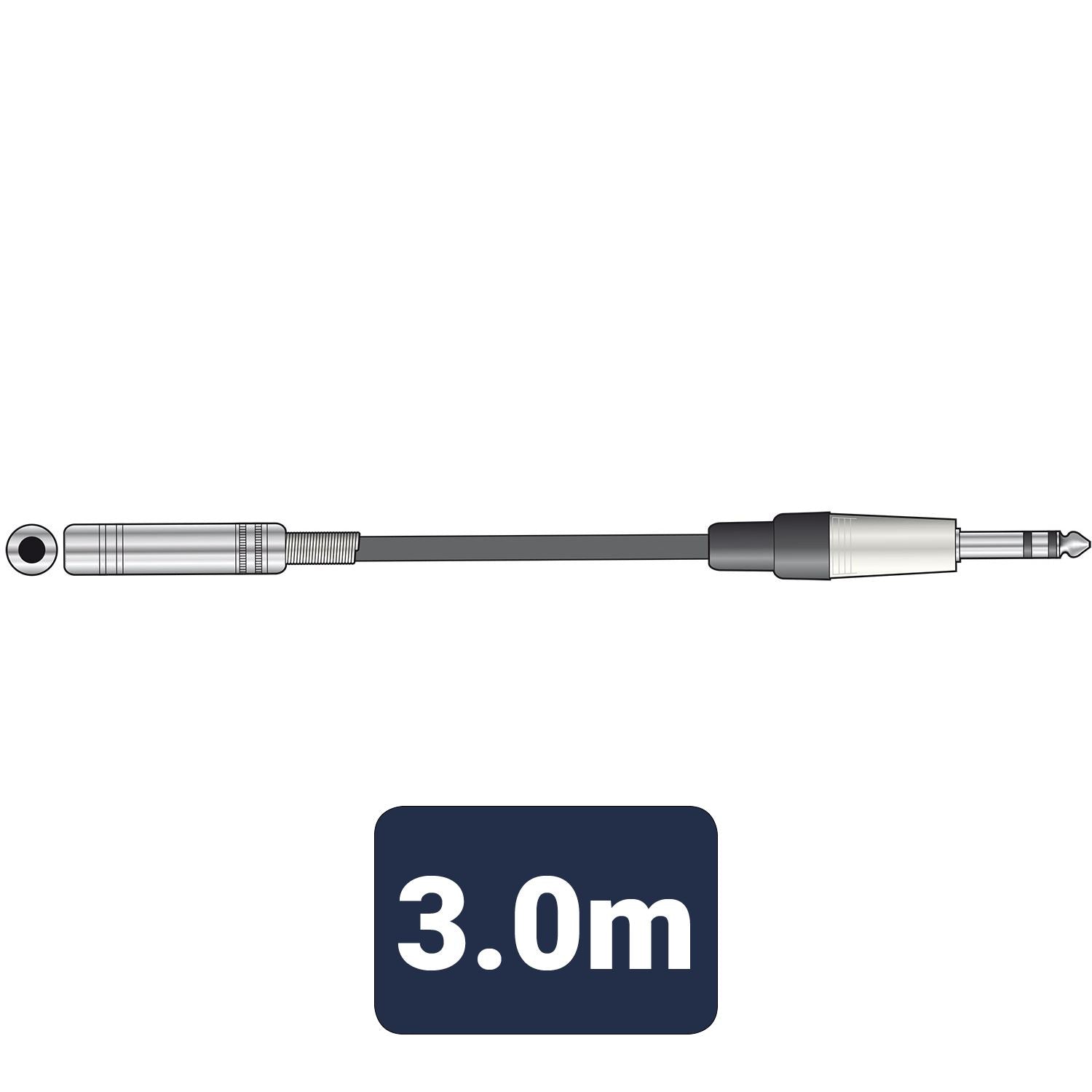 Citronic 3m Classic Audio Leads 6.3mm TRS Jack Plug - 6.3mm TRS Jack Socket