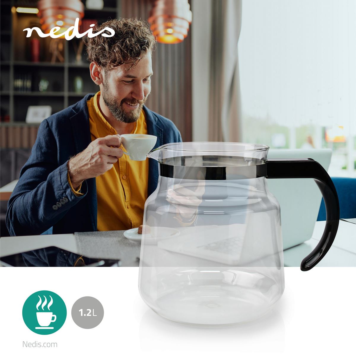 Nedis Glass Coffee Jug | Compatible with: Moccamaster K / KB/ 1 0PL / Excellent 10S | 1.2 l | Black