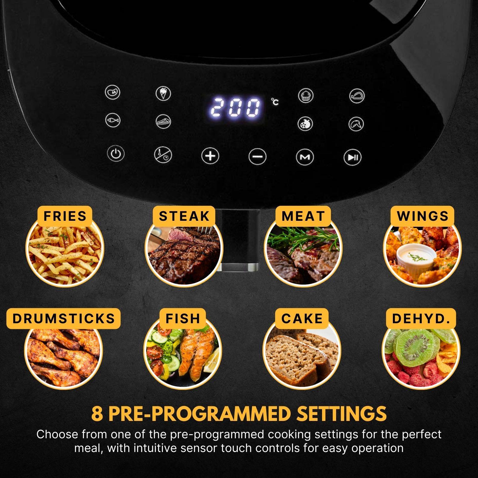 Nedis 7.2L Hot Air Fryer XXL for Healthy Low Fat Cooking, with Adjustable Temperature, Digital Display Control, 8 Presets and 60 Minute Timer, 1800W - Black