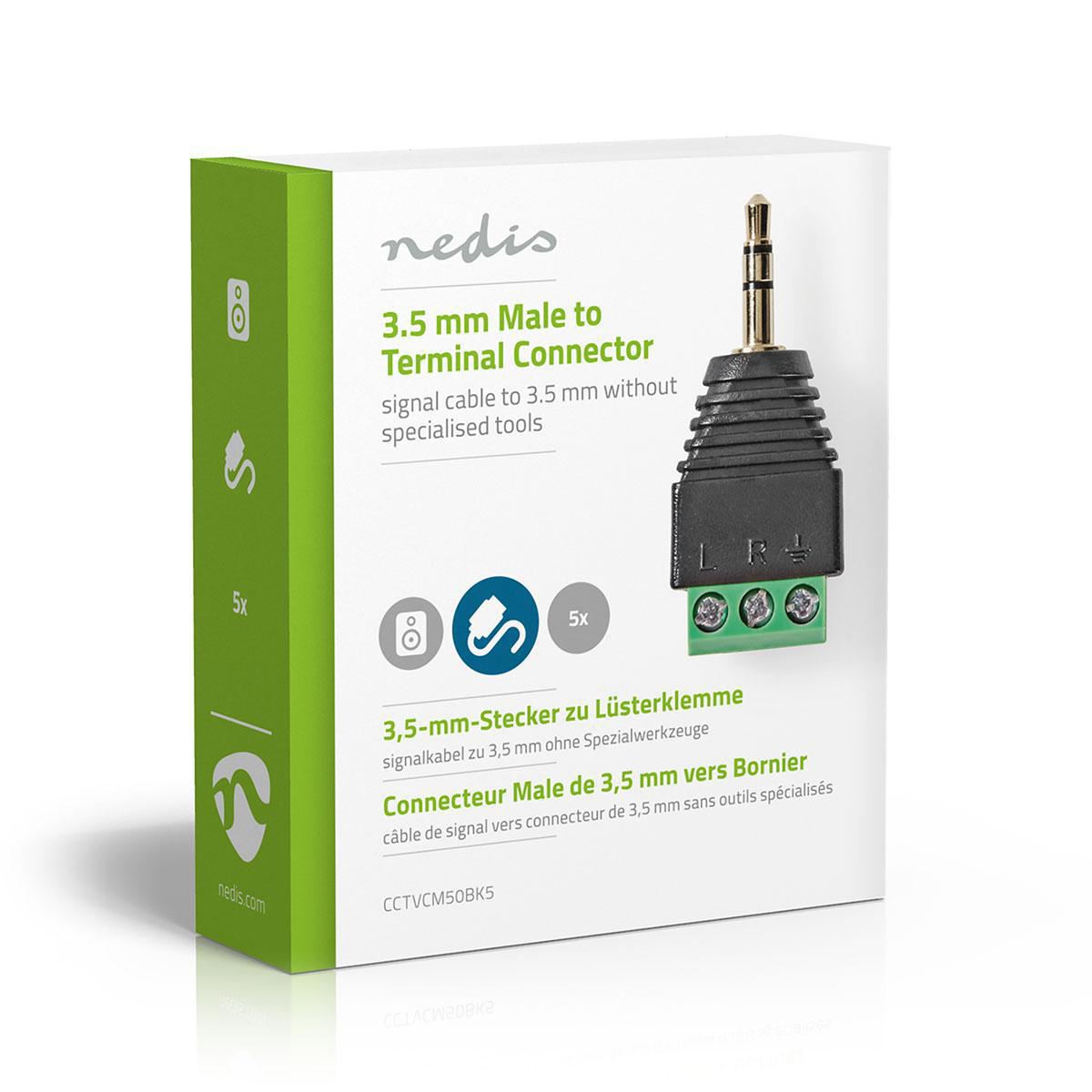 Nedis 3.5mm Stereo Male Audio Jack Connector 3-Way Terminal Block | x5 Pack
