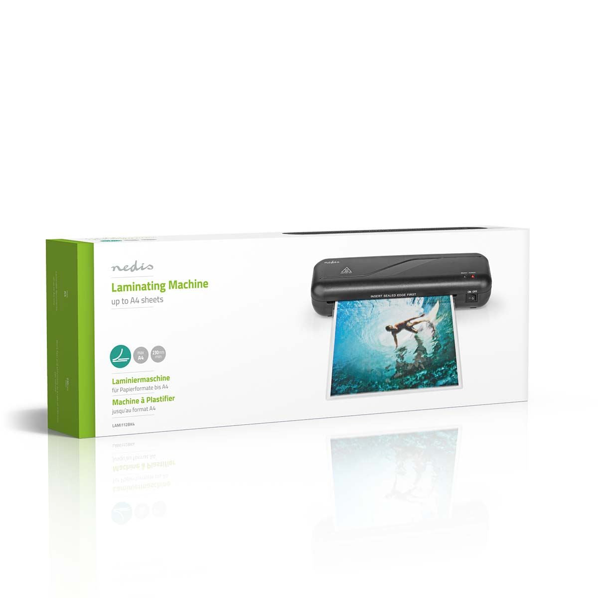 Nedis Laminator | Hot | A4 | 230 mm/min | Auto switch off | Mains Powered | Black