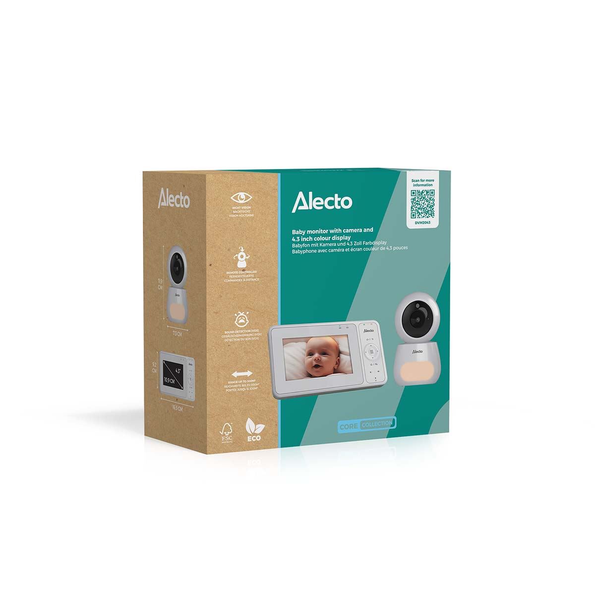Alecto DVM-2043 Video Baby Monitor with Camera, 4.3" Inch No Wifi Baby Monitor, Temperature, Night Light, Night Vision, Lullaby, Two-Way Audio - White
