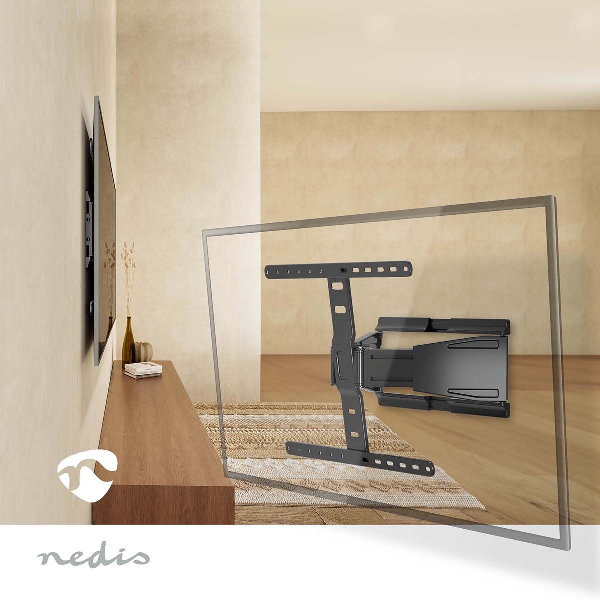 Nedis Full Motion TV Wall Mount | 43 - 90 " | Maximum supported screen weight: 50 kg | Tiltable | Rotatable | Minimum wall distance: 19.6 mm | 2 Pivot point(s) | ABS / Metal | Black