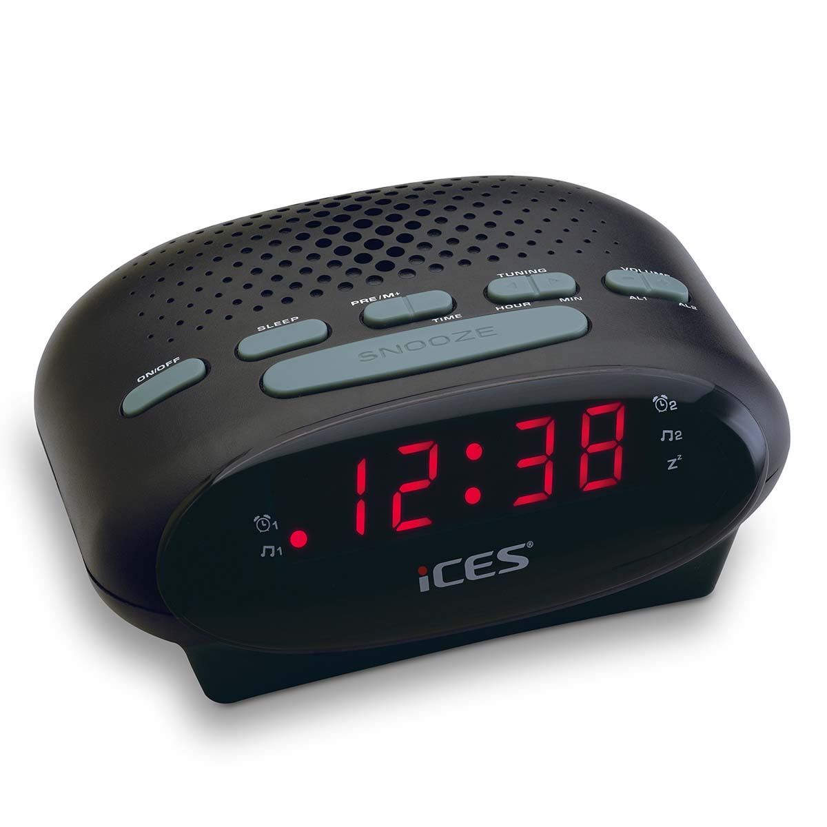 ICES Digital Desk Alarm Clock Radio LED | FM | Buzzer, Dual Alarm & Snooze function - Black