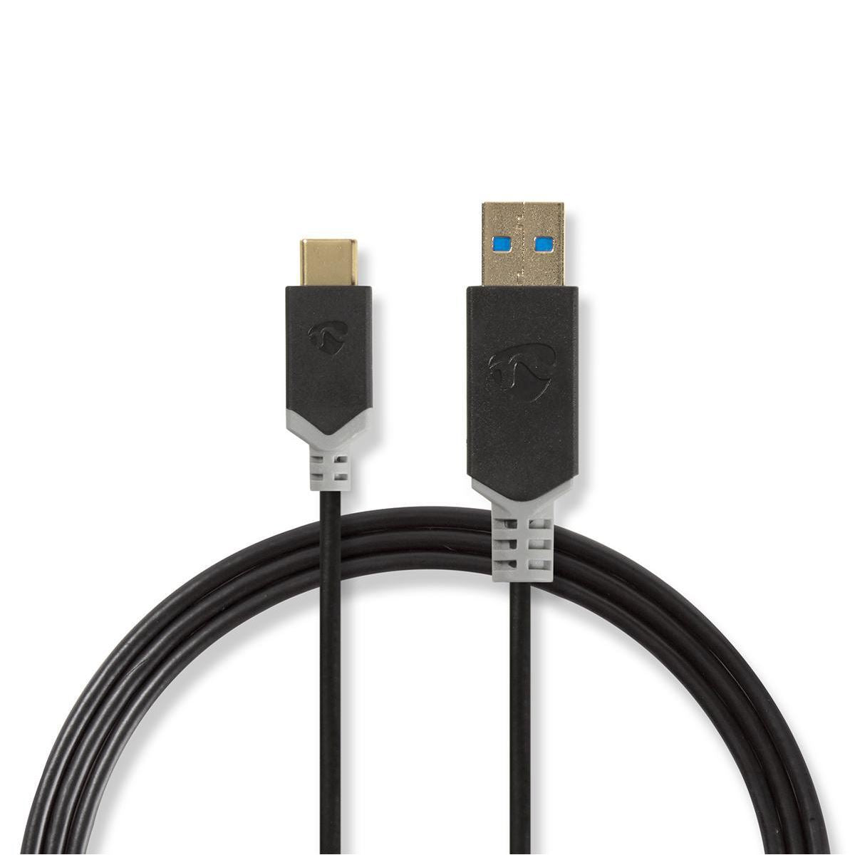 Nedis USB Cable | USB 3.2 Gen 1 | USB-A Male | USB-C™ Male | 60 W | 5 Gbps | Gold Plated | 1.00 m | Round | PVC | Anthracite | Window Box