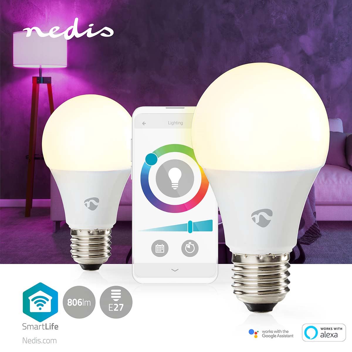 Nedis SmartLife Full Colour LED Bulb | E27 | 806 lm | 9 W | RGB / Warm to Cool White | 2700 - 6500 K | Android™ / IOS | Bulb | 2 pcs