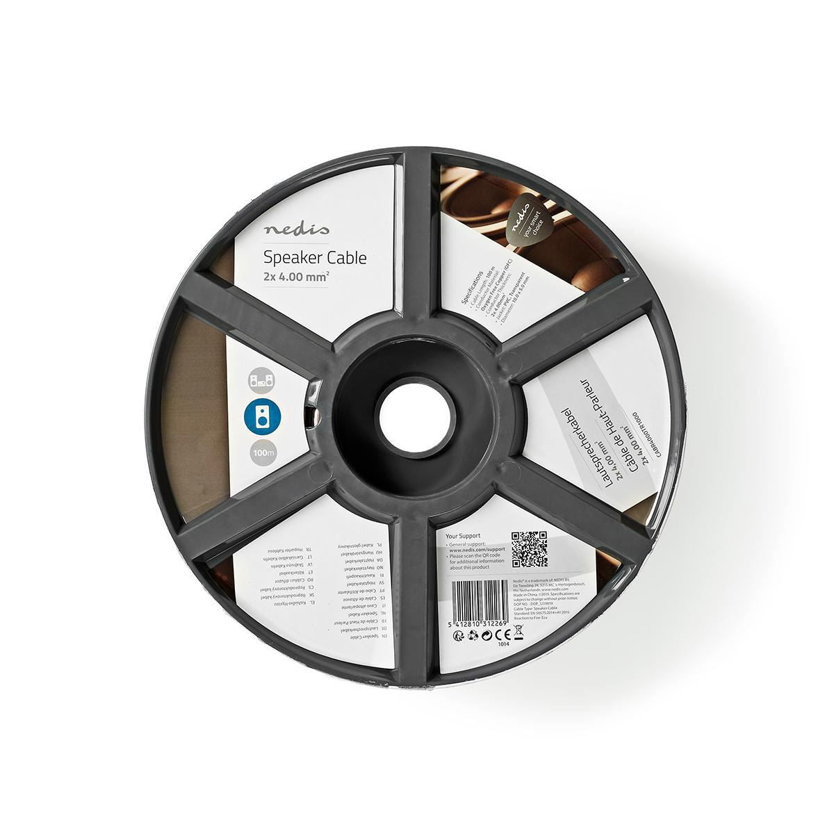 Nedis Speaker Cable | 2 x 4.00 mm² | Full Copper| 100.0 m | Round | PVC | Transparent | Reel