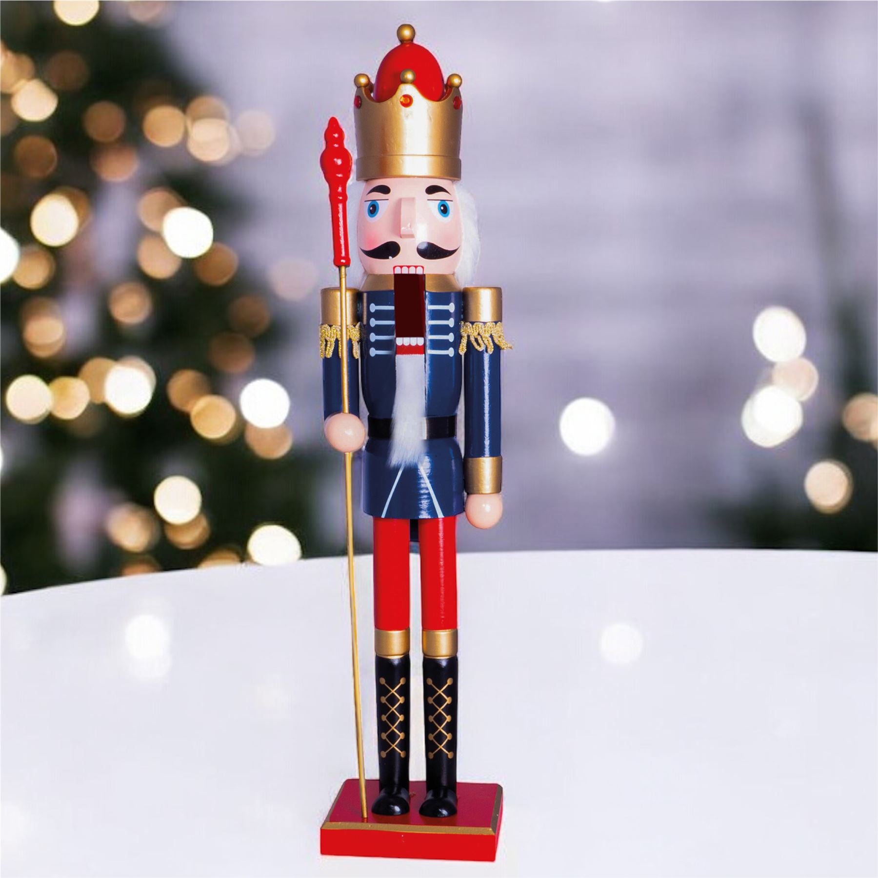Large 60cm Traditional Christmas Nutcracker Blue Red and Gold with Staff
