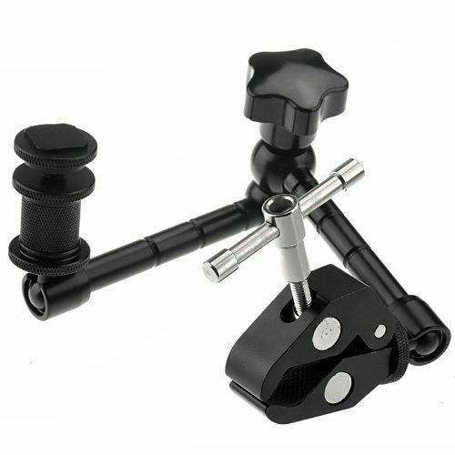 Ex-Pro 11" Magic Friction Articulating Arm with Hot Shoe Mount & Camera Mount for DSLR Camera with Ex-Pro Super Clamp - Black