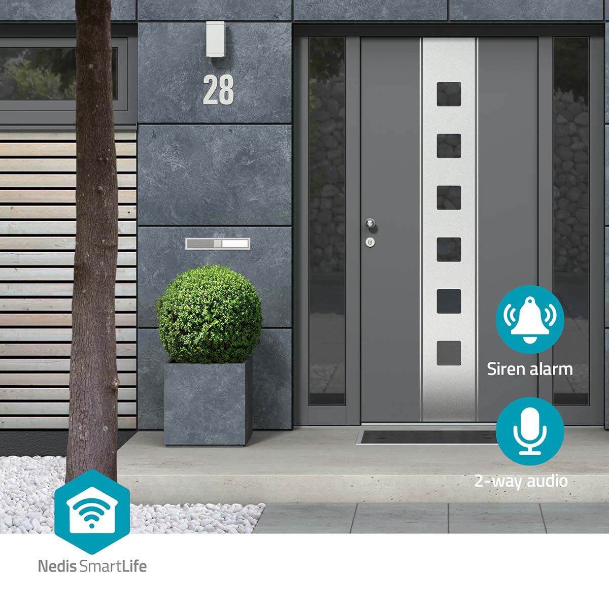 Nedis SmartLife Outdoor Camera Floodlight Security with PIR Motion Sensor, Alarm, Night Vision and 2-Way Audio