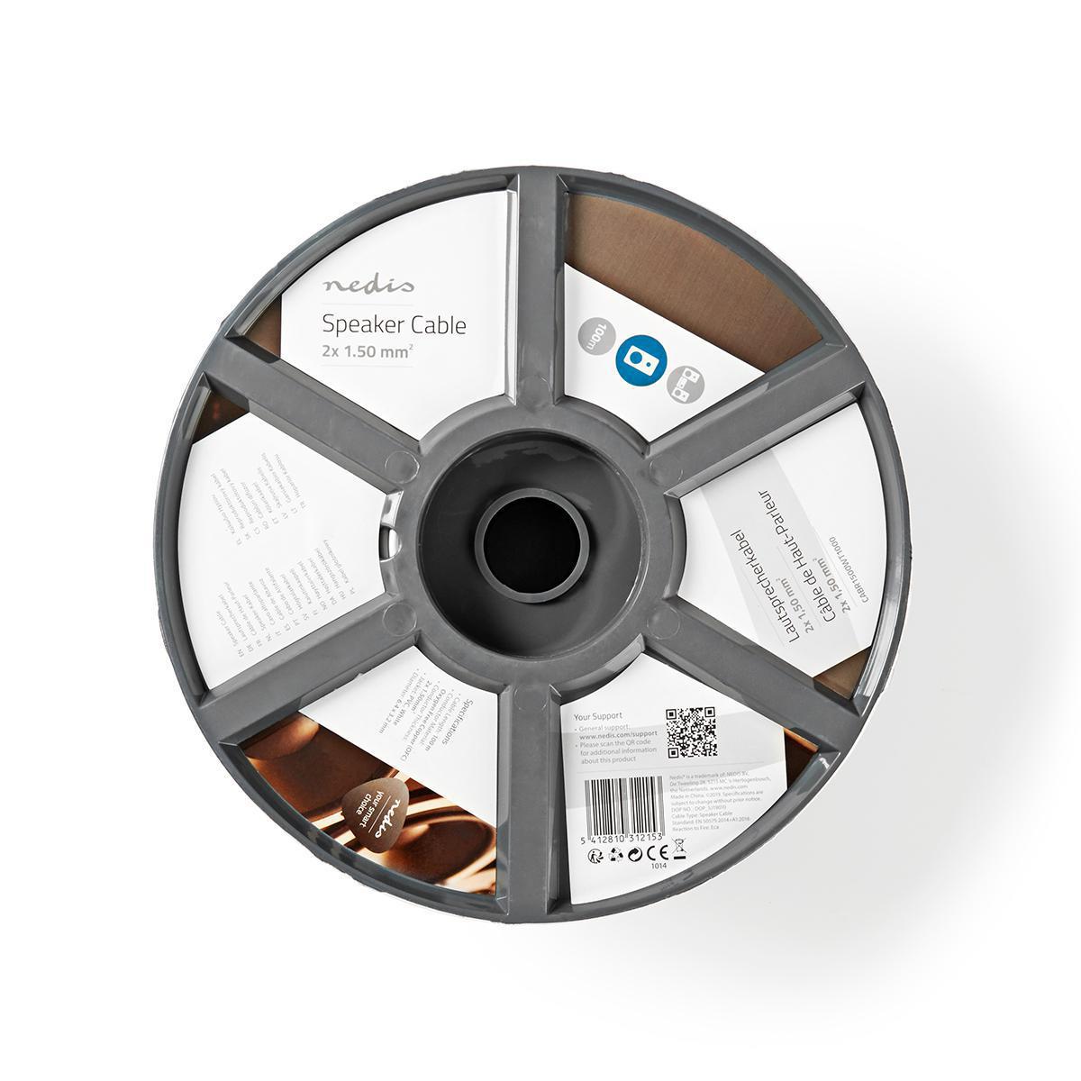 Nedis Speaker Cable | 2 x 1.50 mm² | Full Copper| 100.0 m | Round | PVC | White | Reel