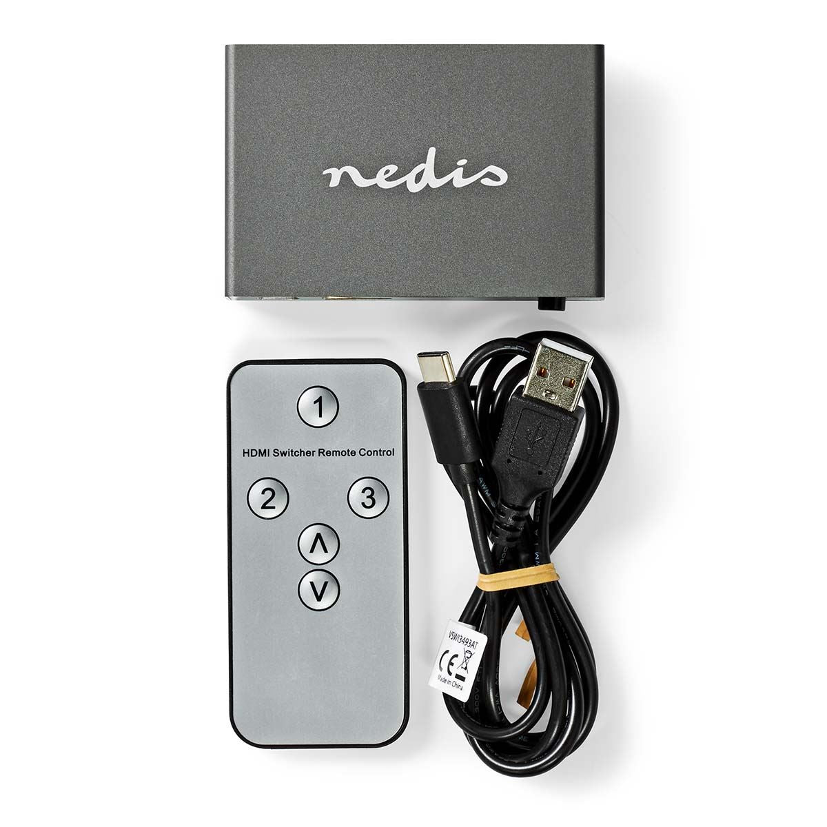 Nedis HDMI™ Switch | 3 port(s) | 3x HDMI™ Input | HDMI™ Output | 8K@60Hz | 45 Gbps | Remote controlled | Aluminium | Anthracite