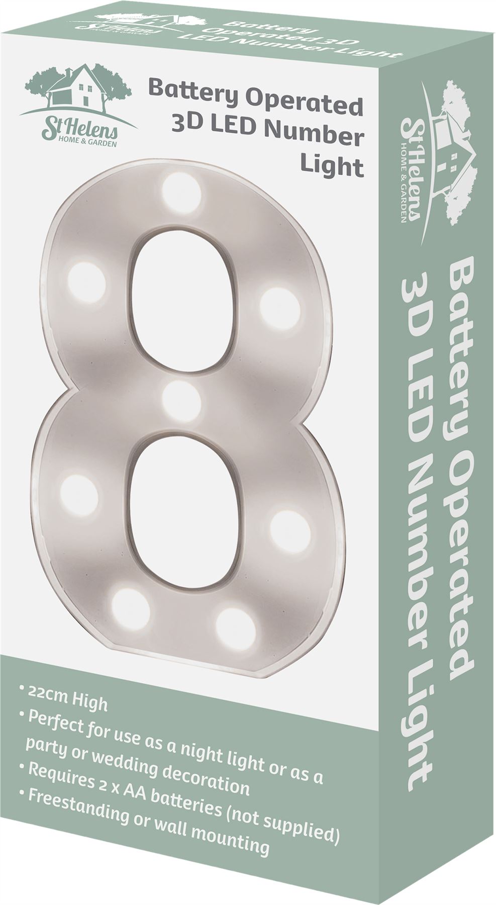 "8" Light Up 3D LED 22cm Numbers Party Birthday Wedding Battery Operated