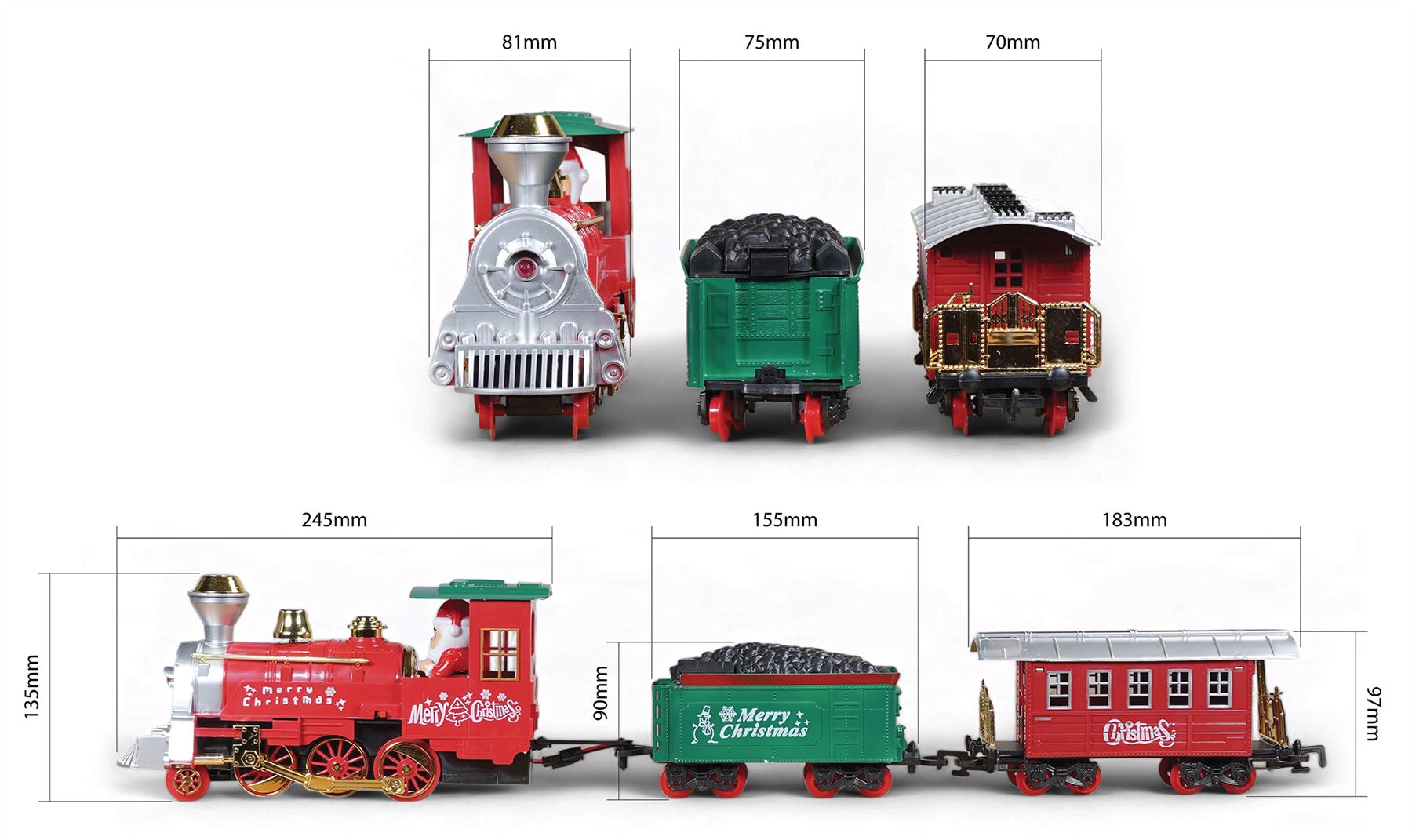 Christmas Train with Track 2 Carriages Xmas Train Set Plays Jingle Bells & Working Headlights