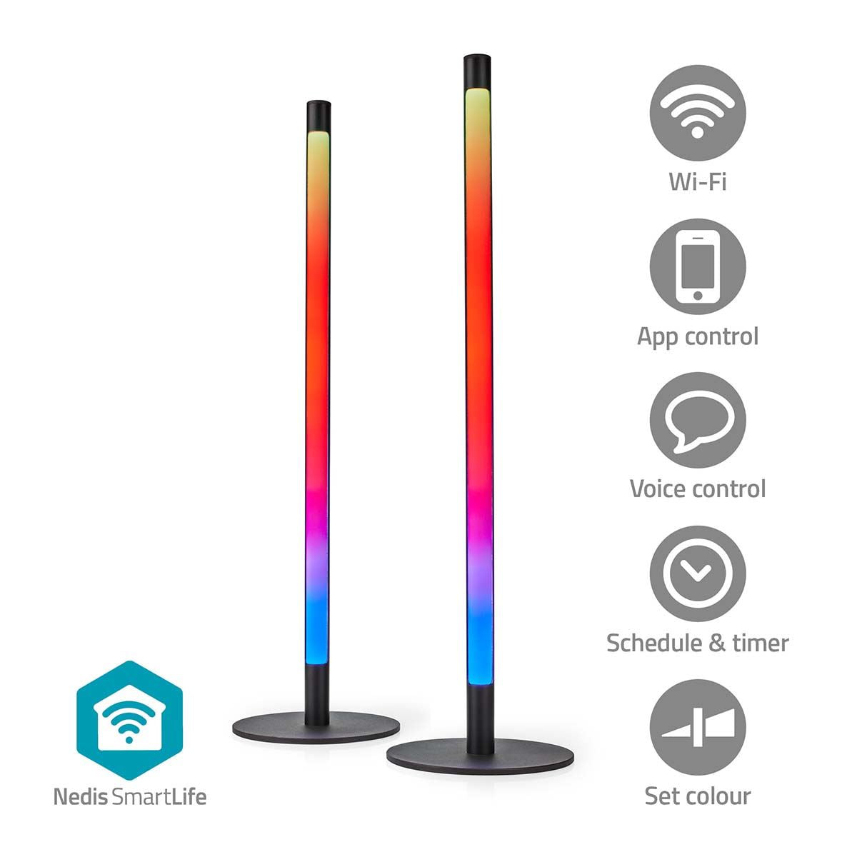 Nedis SmartLife Mood Light | Wi-Fi | Tube | 600 lm | RGBIC / Warm to Cool White | 2700 - 6500 K | 36 W | Metal | 2 pcs